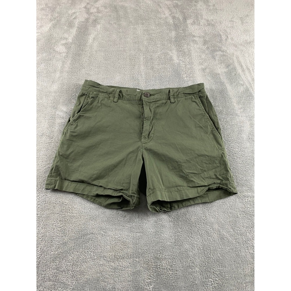 Amazon Essentials Womens Olive Green Chino Shorts Size 31 Mid Rise Cotton Blend